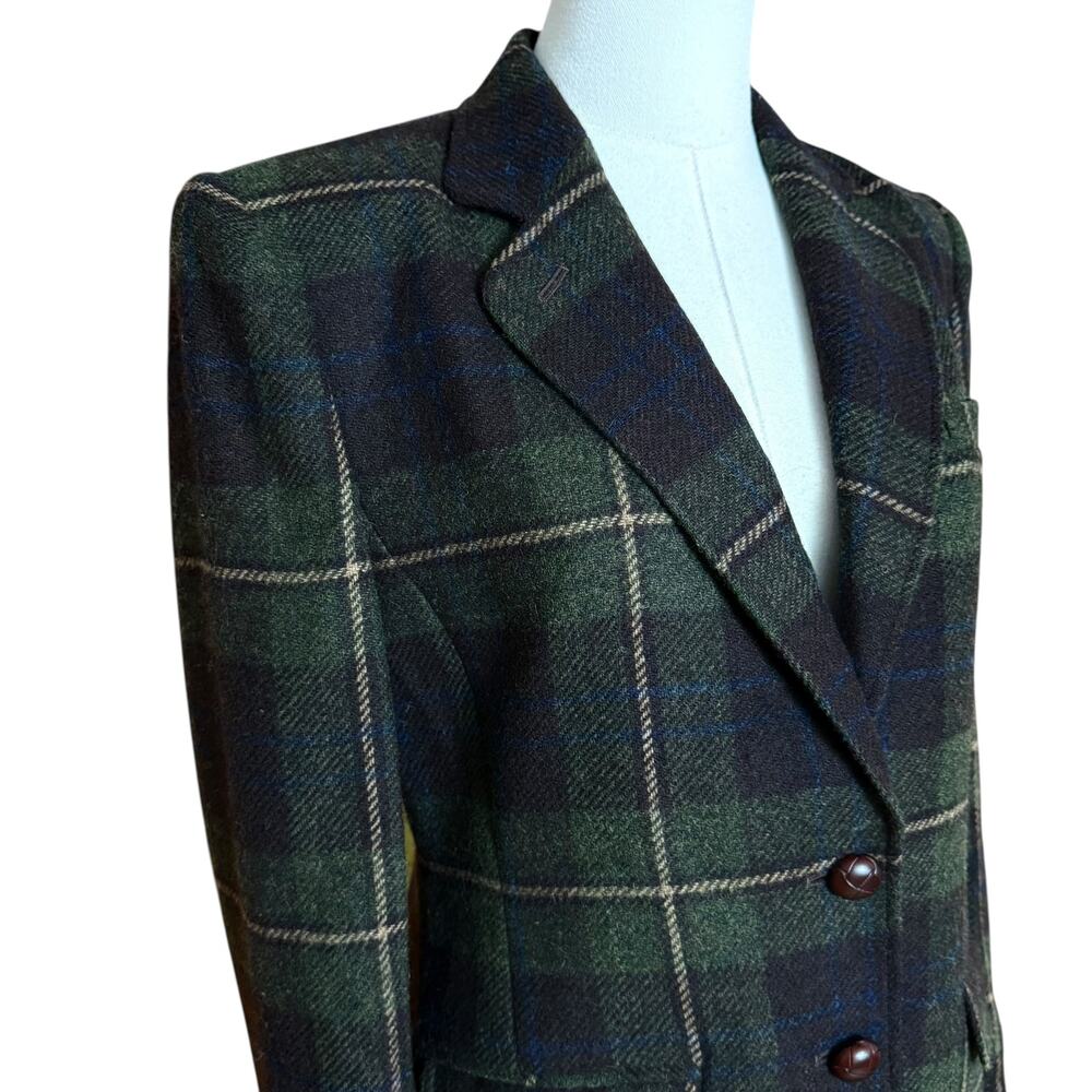 LAUREN RALPH LAUREN Vintage 100% Wool Plaid Blazer Size 6P Fully Lined - Picture 3 of 12